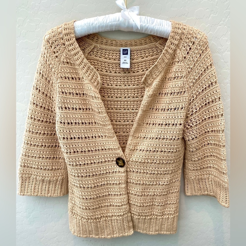 GAP Cream Open-Knit Button Cardigan